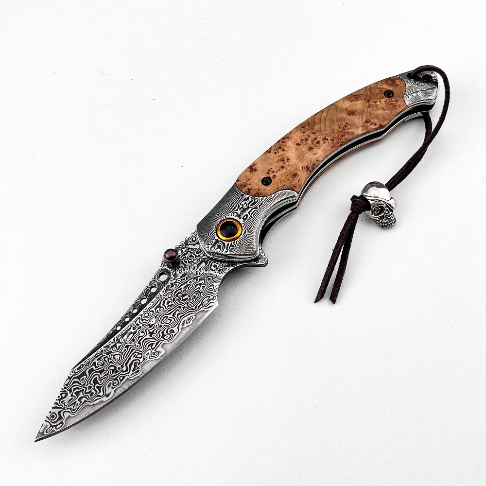 Vintage Collectible Knives - 고경도 다마스커스 패턴 접이식 나이프 빈티지