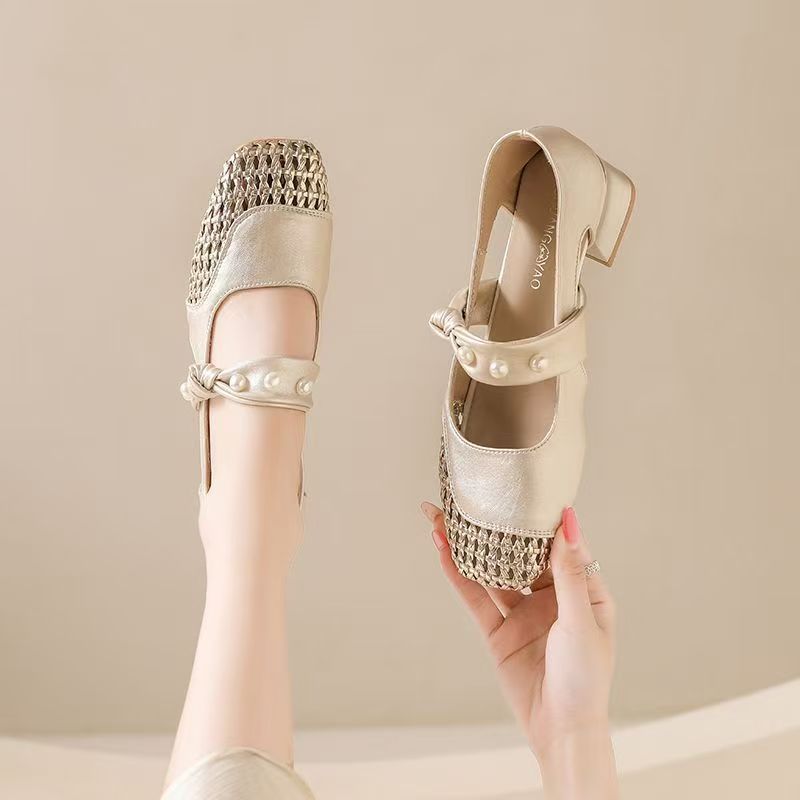 Vintage Collectible Shoes - 빈티지 스타일 여성 메리제인 슈즈, 진주