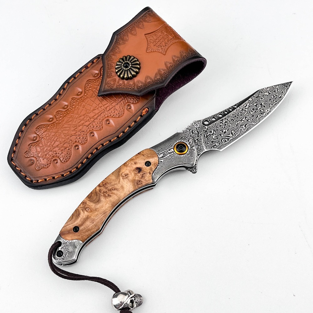 Vintage Collectible Knives - 고경도 다마스커스 패턴 접이식 나이프 빈티지